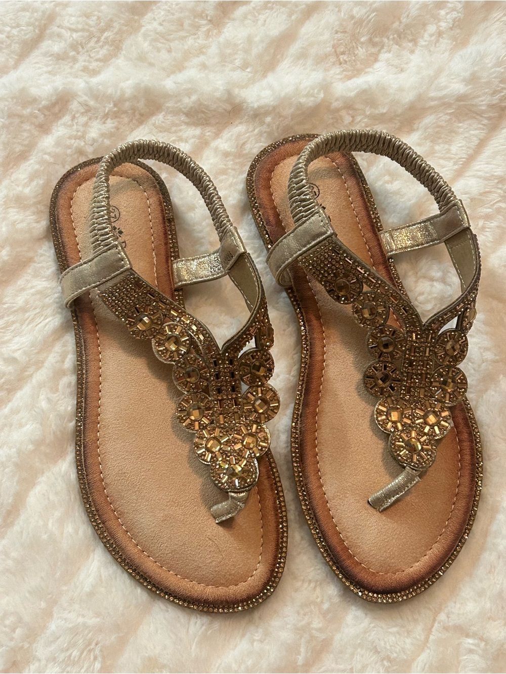 Patricia by Spring astep Embellished Gold T-Strap Sandals for Women